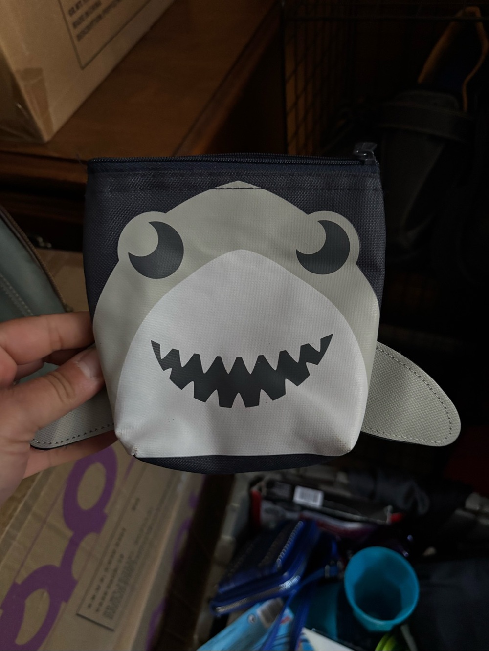 Kids Shark Face Crossbody Bag - Gray